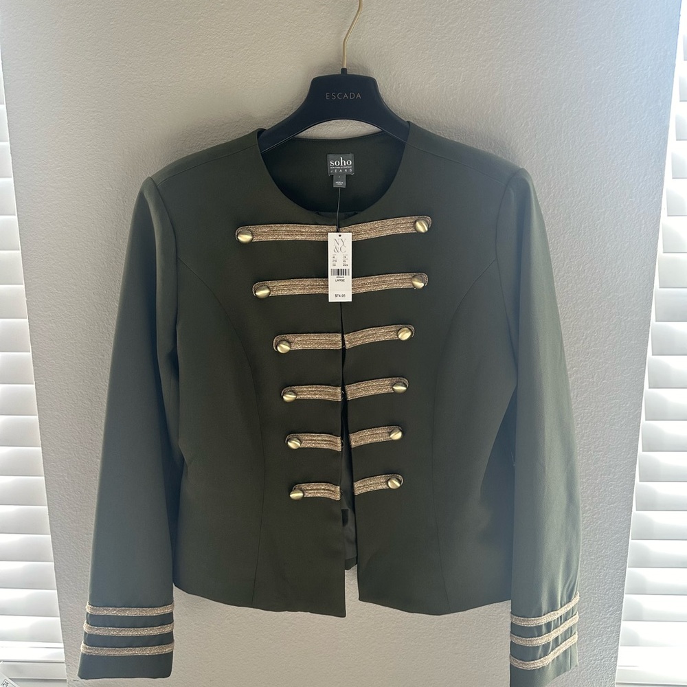 NY&Co. NWT Women's Olive Green Blazer with Gold Accents